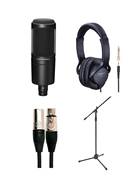 Audio Technica AT2020 Vocal Recording Pack with Mic Stand and Headphones
