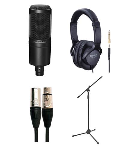 Audio Technica AT2020 Vocal Recording Pack with Mic Stand and Headphones