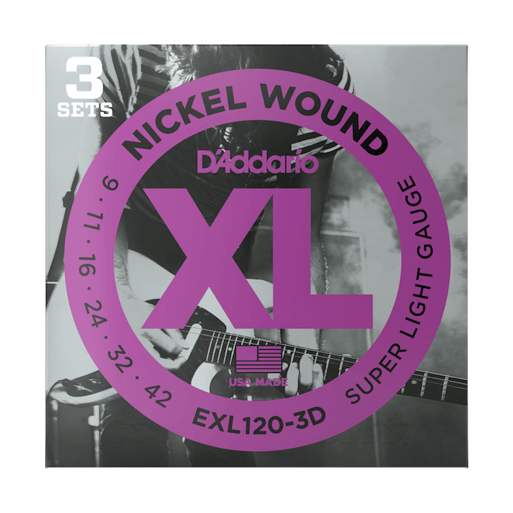 D'Addario EXL120-3D Super Light Electric Guitar Strings 3-Pack 9-42