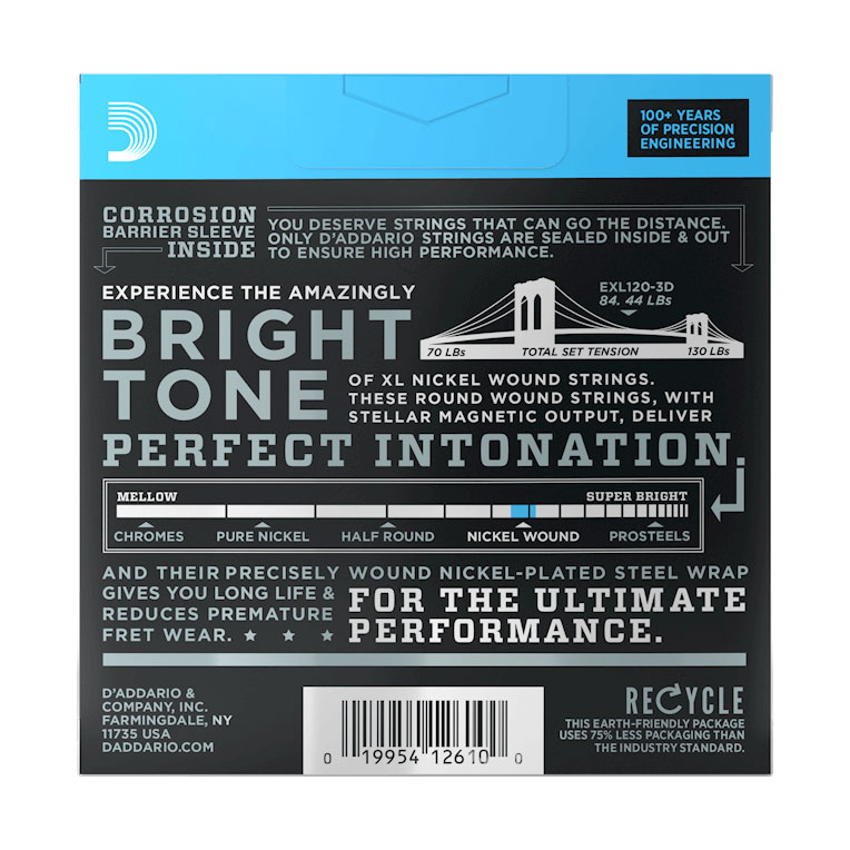 D'Addario EXL120-3D Super Light Electric Guitar Strings 3-Pack 9-42