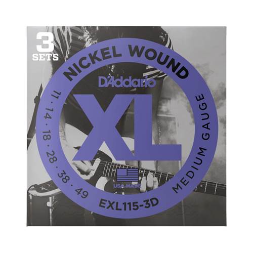 D'Addario EXL115-3D XL Medium Electric Guitar Strings 3-Pack 11-49