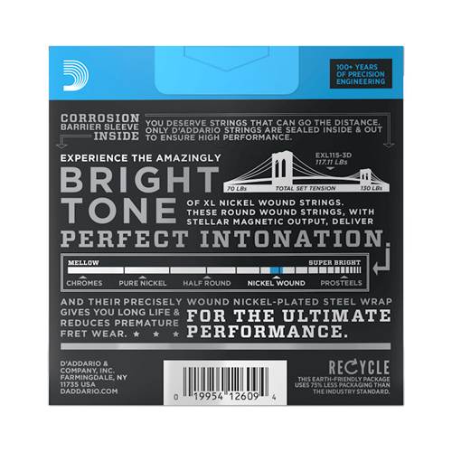 D'Addario EXL115-3D XL Medium Electric Guitar Strings 3-Pack 11-49 D'Addario EXL115-3D XL Medium Electric Guitar Strings 3-Pack 11-49