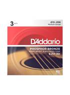 D'Addario EJ17-3D Phosphor Bronze Medium Acoustic Guitar Strings 3-Pack 13-56