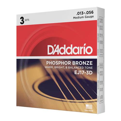 D'Addario EJ17-3D Phosphor Bronze Medium Acoustic Guitar Strings 3-Pack 13-56 D'Addario EJ17-3D Phosphor Bronze Medium Acoustic Guitar Strings 3-Pack 13-56