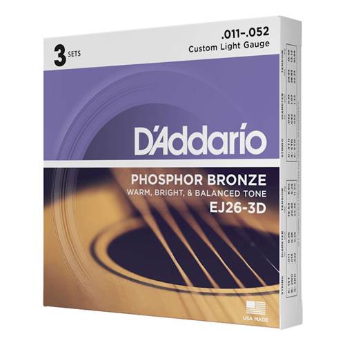 D'Addario EJ26-3D Custom Light Acoustic Guitar Strings 3-Pack 11-52 D'Addario EJ26-3D Custom Light Acoustic Guitar Strings 3-Pack 11-52
