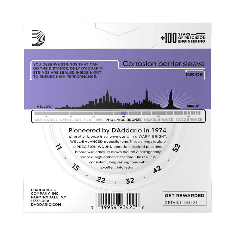 D'Addario EJ26-3D Custom Light Acoustic Guitar Strings 3-Pack 11-52