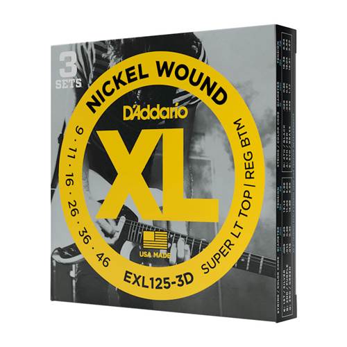 D'Addario EXL125-3D Super Light Top/Regular Bottom Electric Guitar Strings 3-Pack 9-46  D'Addario EXL125-3D Super Light Top/Regular Bottom Electric Guitar Strings 3-Pack 9-46