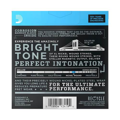 D'Addario EXL125-3D Super Light Top/Regular Bottom Electric Guitar Strings 3-Pack 9-46  D'Addario EXL125-3D Super Light Top/Regular Bottom Electric Guitar Strings 3-Pack 9-46