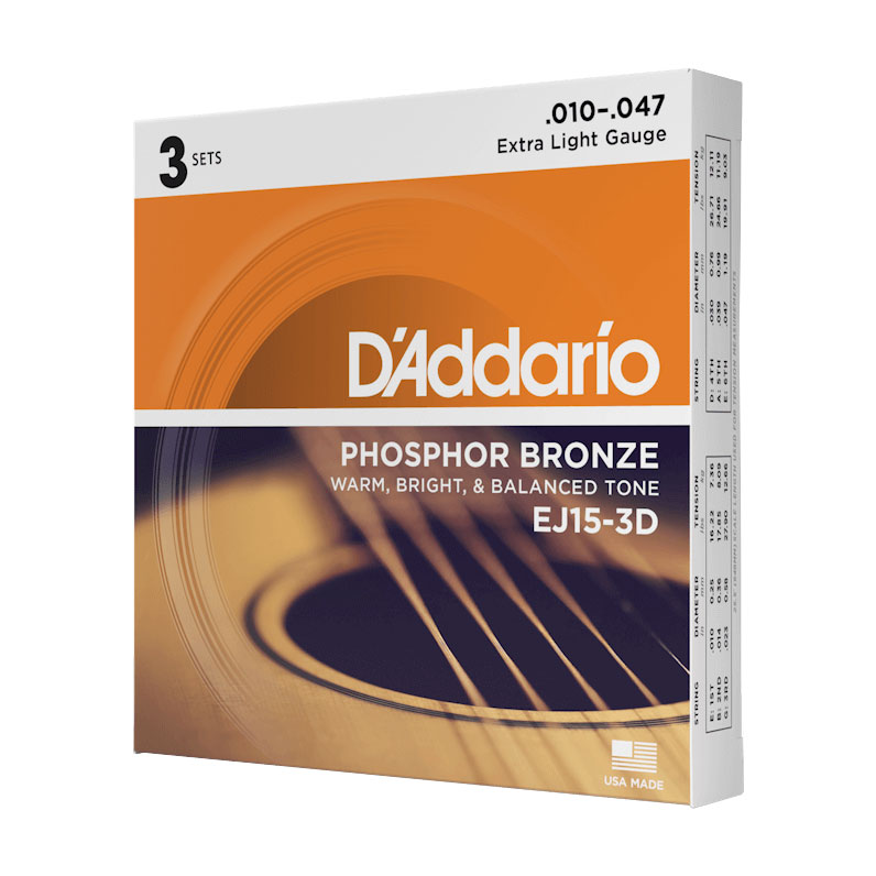 D Addario EJ15 3D Phosphor Bronze Extra Light Acoustic Guitar