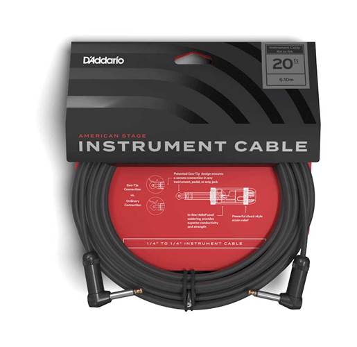 D'Addario American Stage Instrument Cable Dual Right Angle 20ft