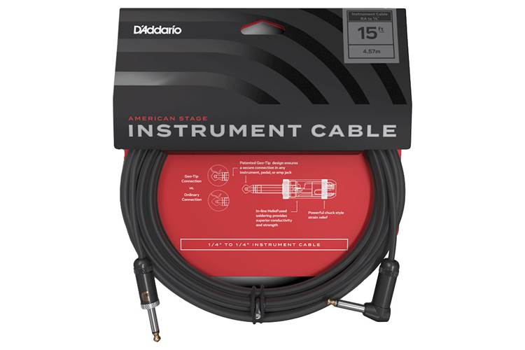 D'Addario Planet Waves American Stage Instrument Cable Angled Straight 15 Feet