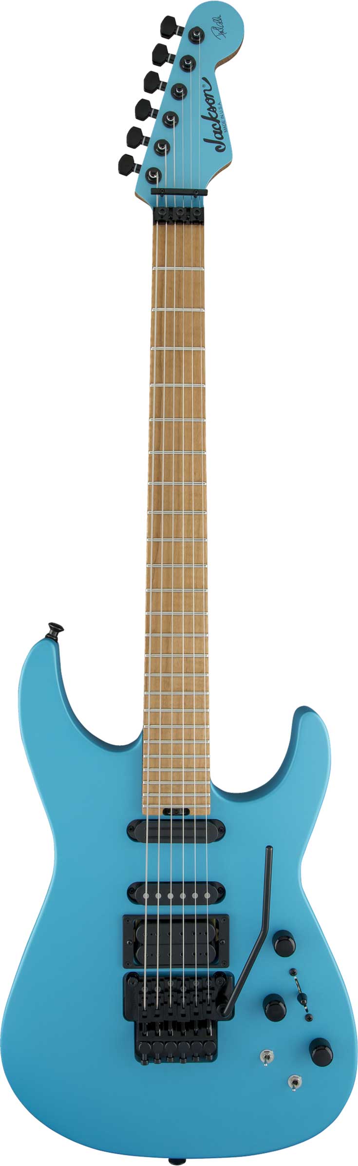 Jackson USA Signature Phil Collen PC1 Matte Blue Frost Caramelized Flame Maple Fingerboard