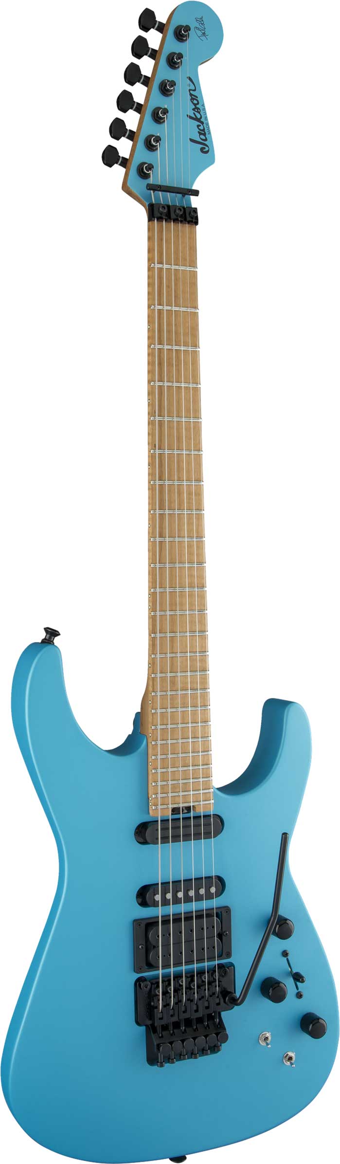 Jackson USA Signature Phil Collen PC1 Matte Blue Frost Caramelized Flame Maple Fingerboard