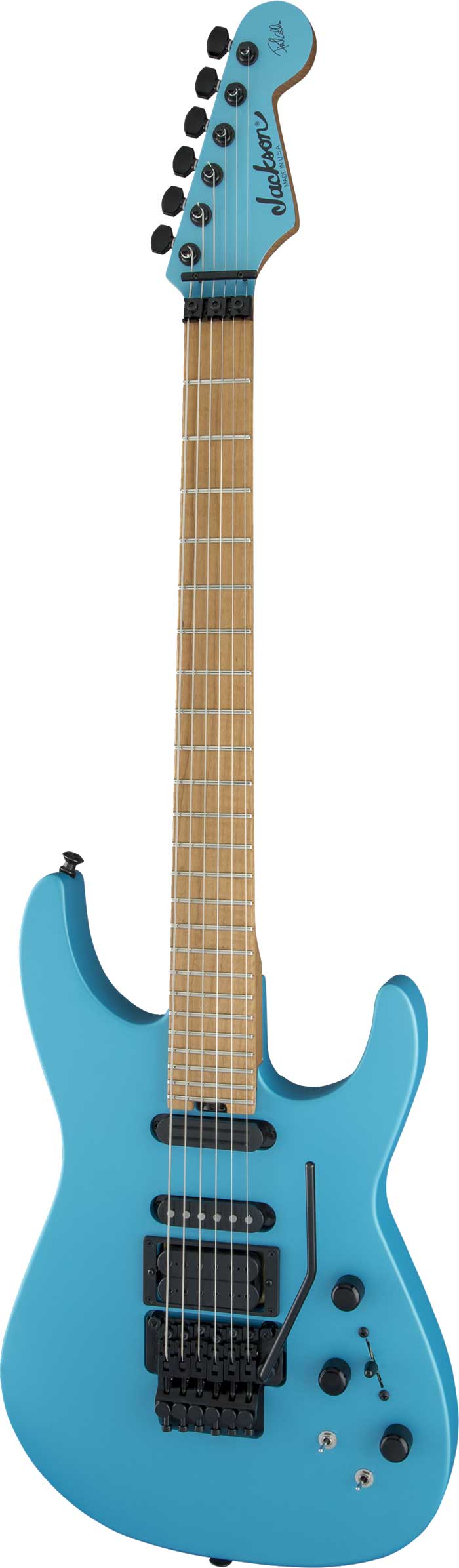 Jackson USA Signature Phil Collen PC1 Matte Blue Frost Caramelized Flame Maple Fingerboard