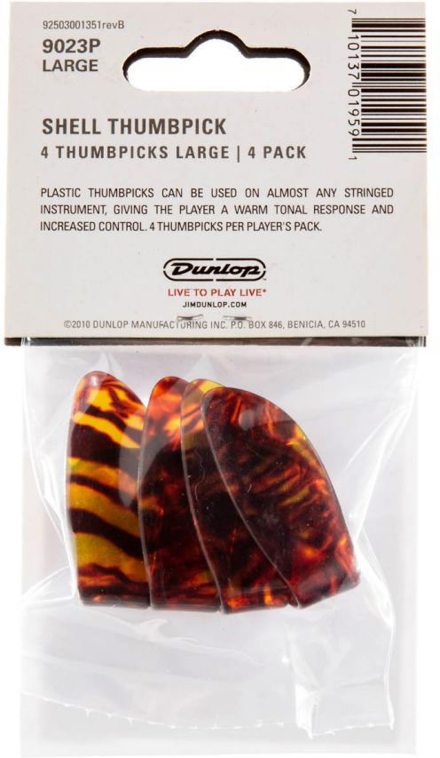 Dunlop 9023P Shell Plastic Thumbpick Plectrum Large - 4 Plectrum