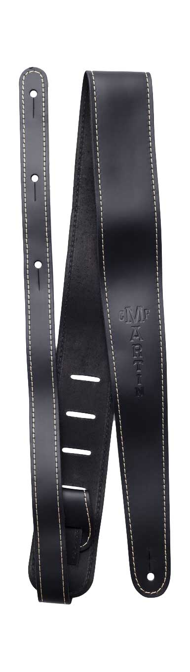 Martin 2 1/4 Inch Black Leather Strap with Stitching & Embossed Martin Logo Slim