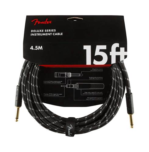 Fender Deluxe Series 15ft Straight Instrument Cable, Black Tweed