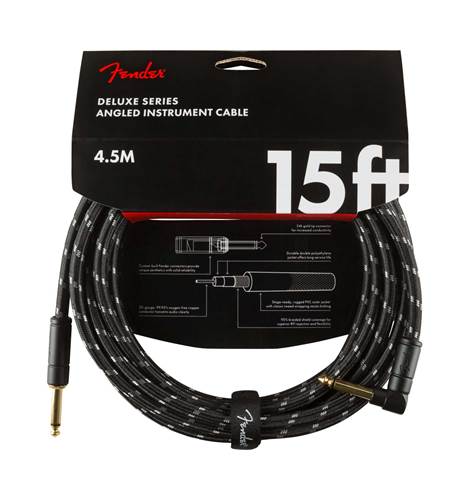 Fender Deluxe Series 15ft Straight/Angled Instrument Cable, Black Tweed