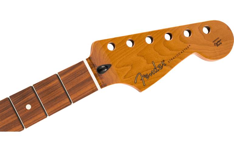 Fender Roasted Maple Stratocaster Neck, 22 Jumbo Frets, 12 Inch Radius, Pau Ferro, Flat Oval Shape Fender Roasted Maple Stratocaster Neck, 22 Jumbo Frets, 12 Inch Radius, Pau Ferro, Flat Oval Shape