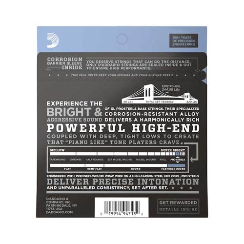 D'Addario EPS170-6SL XL ProSteels Regular Light Super Long Scale Bass Six String Set 32-130 D'Addario EPS170-6SL XL ProSteels Regular Light Super Long Scale Bass Six String Set 32-130