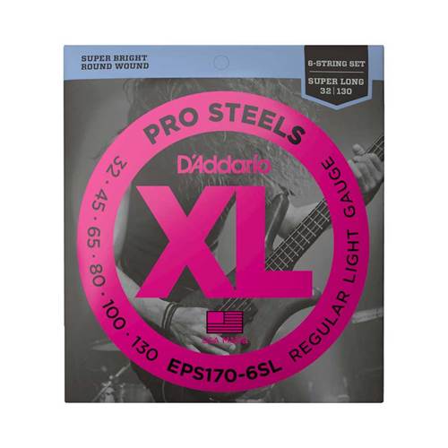 D'Addario EPS170-6SL XL ProSteels Regular Light Super Long Scale Bass Six String Set 32-130 D'Addario EPS170-6SL XL ProSteels Regular Light Super Long Scale Bass Six String Set 32-130