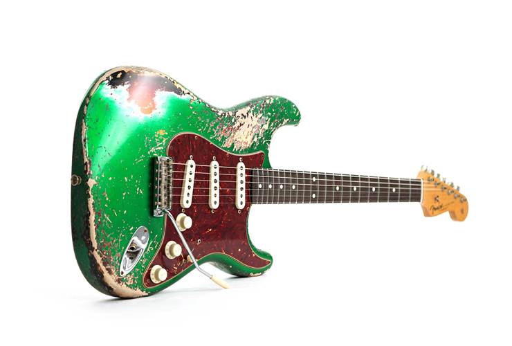 Fender Custom Shop 62 Stratocaster Heavy Relic Caddie Green over 3 Tone Sunburst Rosewood Fingerboard Master Built by Dennis Galuszka #R133969 Fender Custom Shop 62 Stratocaster Heavy Relic Caddie Green over 3 Tone Sunburst Rosewood Fingerboard Master Built by Dennis Galuszka #R133969
