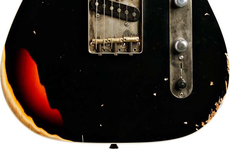 LSL Instruments Bad Bone 1 Black Over 3 Tone Tone Sunburst Pine Body with Binding and Roasted Flame Maple Fingerboard LSL Instruments Bad Bone 1 Black Over 3 Tone Tone Sunburst Pine Body with Binding and Roasted Flame Maple Fingerboard