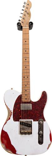 LSL Instruments Bad Bone 1 Vintage White over Candy Apple Red Pine Body with Binding and Roasted Flame Maple Fingerboard #hyacinth