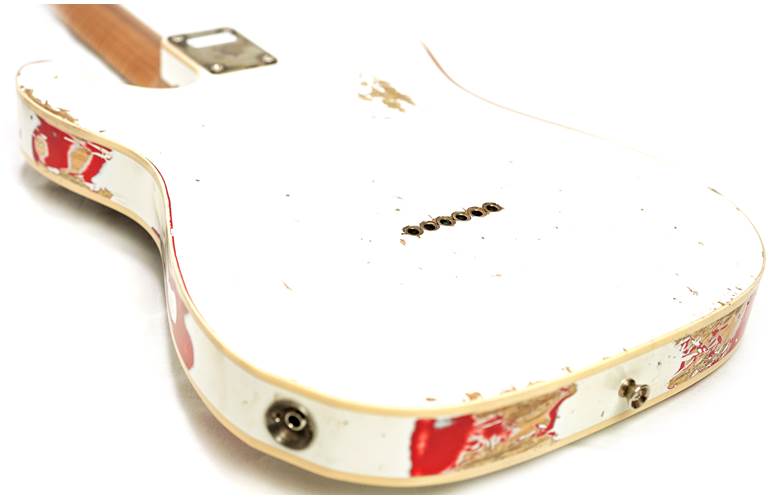 LSL Instruments Bad Bone 1 Vintage White over Candy Apple Red Pine Body with Binding and Roasted Flame Maple Fingerboard LSL Instruments Bad Bone 1 Vintage White over Candy Apple Red Pine Body with Binding and Roasted Flame Maple Fingerboard