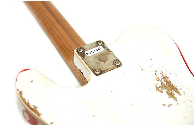 LSL Instruments Bad Bone 1 Vintage White over Candy Apple Red Pine Body with Binding and Roasted Flame Maple Fingerboard LSL Instruments Bad Bone 1 Vintage White over Candy Apple Red Pine Body with Binding and Roasted Flame Maple Fingerboard