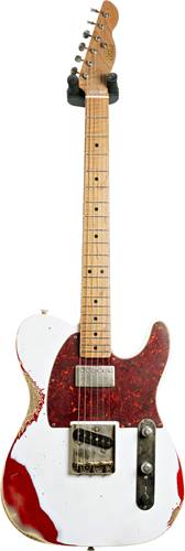 LSL Instruments Bad Bone 1 Vintage White over Candy Apple Red Pine Body with Binding and Roasted Flame Maple Fingerboard 