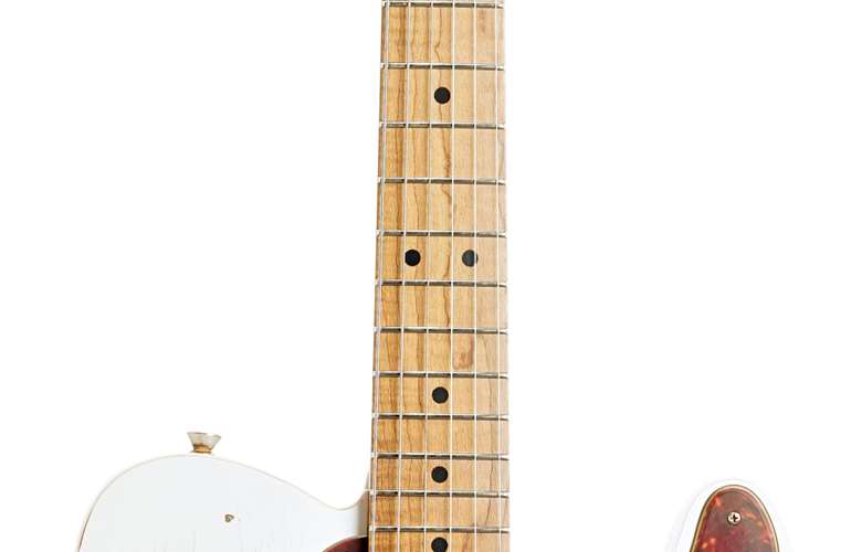 LSL Instruments Bad Bone 1 Vintage White over Candy Apple Red Pine Body with Binding and Roasted Flame Maple Fingerboard LSL Instruments Bad Bone 1 Vintage White over Candy Apple Red Pine Body with Binding and Roasted Flame Maple Fingerboard