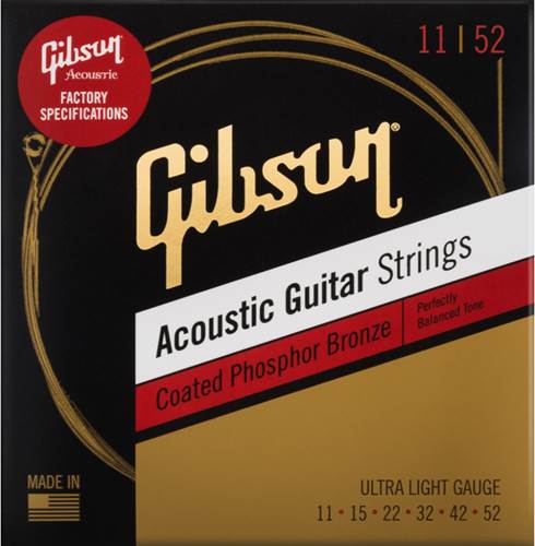 Gibson Coated Phosphor Bronze Acoustic Guitar Strings Ultra-Light 11-52