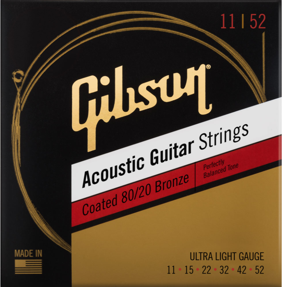 Gibson Coated 80 20 Bronze Acoustic Guitar Strings Ultra Light 11