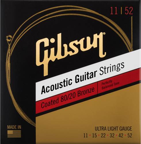 Gibson Coated 80/20 Bronze Acoustic Guitar Strings Ultra-Light 11-52