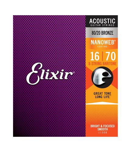 Elixir Nanoweb 80/20 Bronze Baritone 8 String (16-70) Elixir Nanoweb 80/20 Bronze Baritone 8 String (16-70)