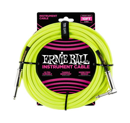 Ernie Ball 10' Braided Straight/Angle Instrument Cable Neon-Yellow
