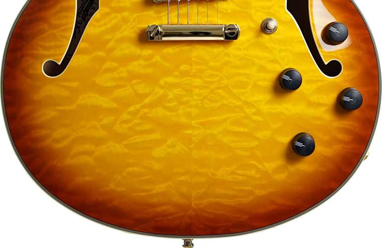 D'Angelico Excel DC Stop-Bar Iced Tea Burst Quilt D'Angelico Excel DC Stop-Bar Iced Tea Burst Quilt