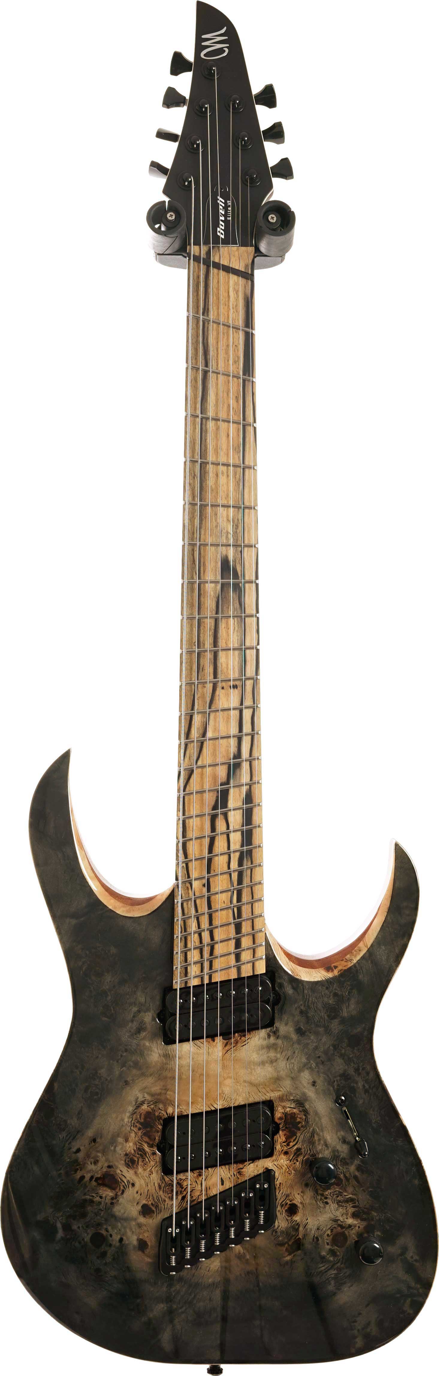 Mayones Duvell Elite VF 7 Eye Poplar/ Pale Moon Ebony Board Trans Natural Fade Black Burst OUT Gloss Bare Knuckle TKO (Black) #DF2311600
