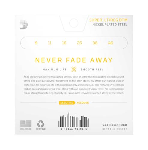 D'Addario XS Nickel Coated Electric Guitar Strings 09-46 Super Light Top/Regular Botttom D'Addario XS Nickel Coated Electric Guitar Strings 09-46 Super Light Top/Regular Botttom