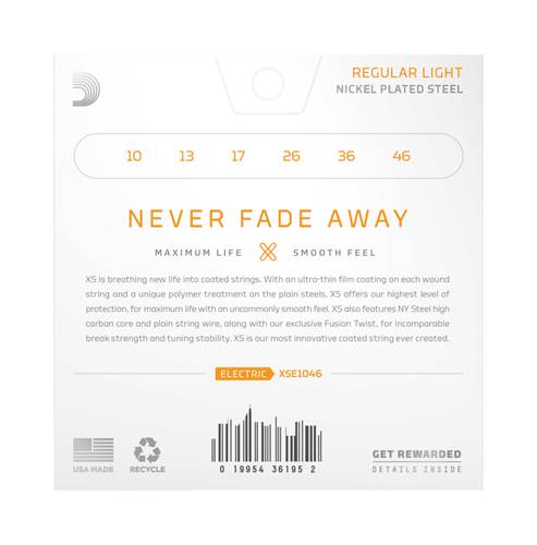 D'Addario XS Nickel Coated Electric Guitar Strings 10-46 Regular Light D'Addario XS Nickel Coated Electric Guitar Strings 10-46 Regular Light