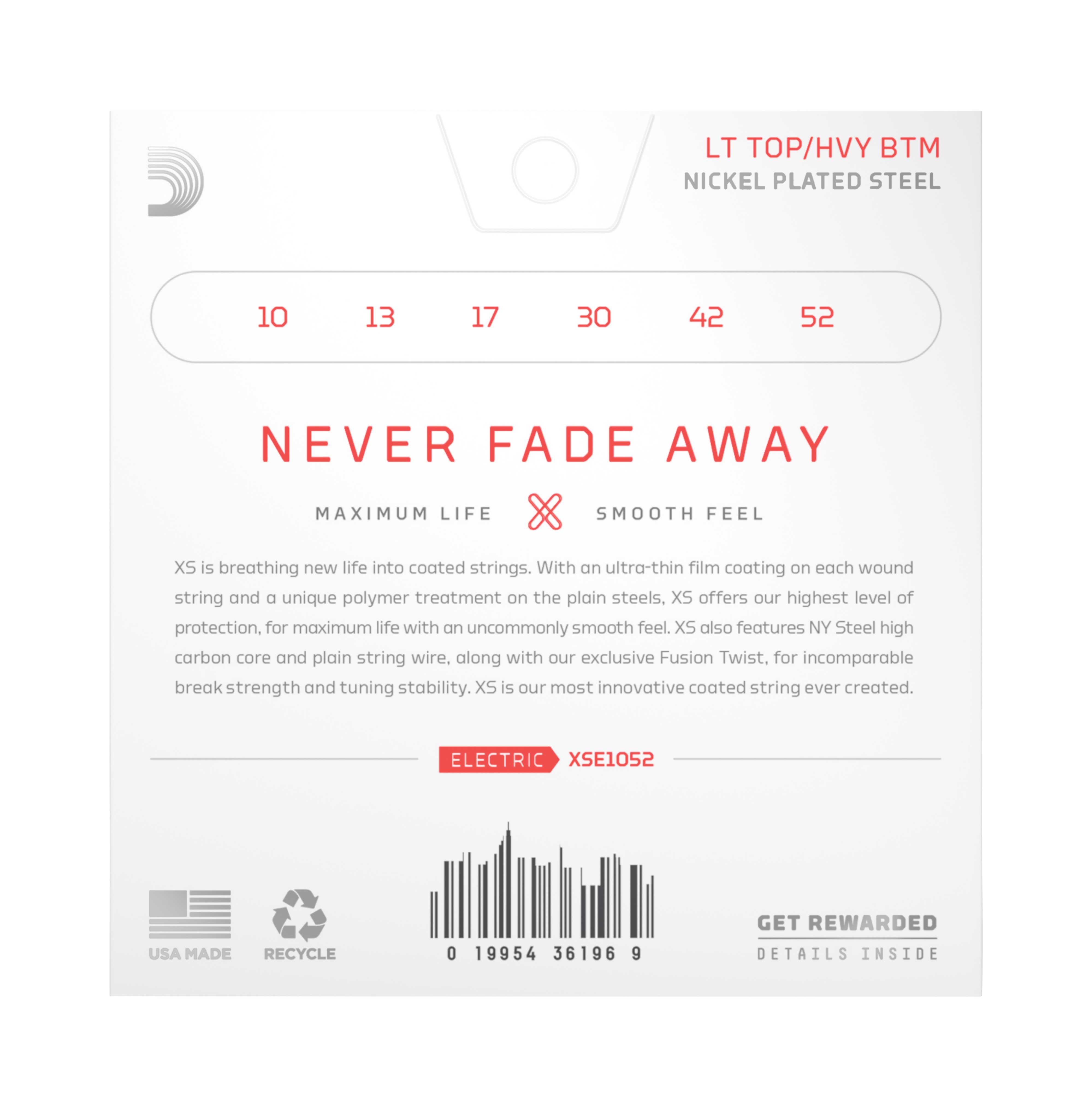 D'Addario XS Nickel Coated Electric Guitar Strings 10-52 Light Top/Heavy Bottom