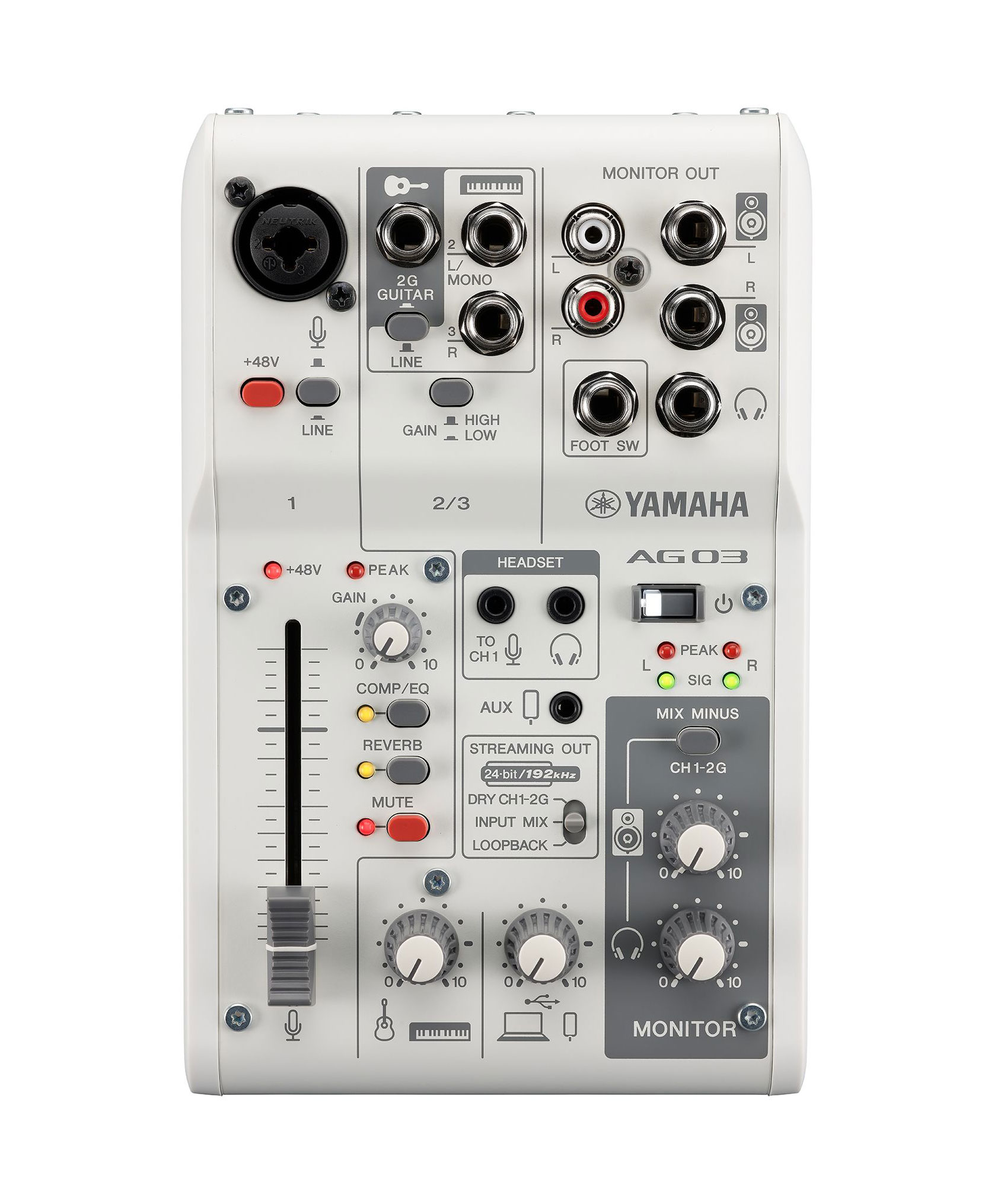 Yamaha AG03MK2 White Streaming Pack with Mixer, Microphone