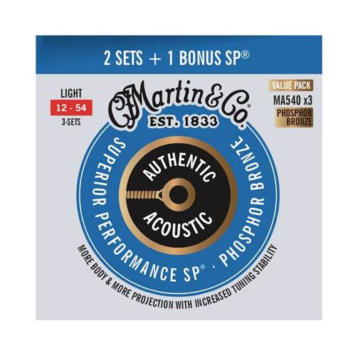 Martin MA540 SP Phosphor Bronze 12-54 Value 3 Pack | guitarguitar