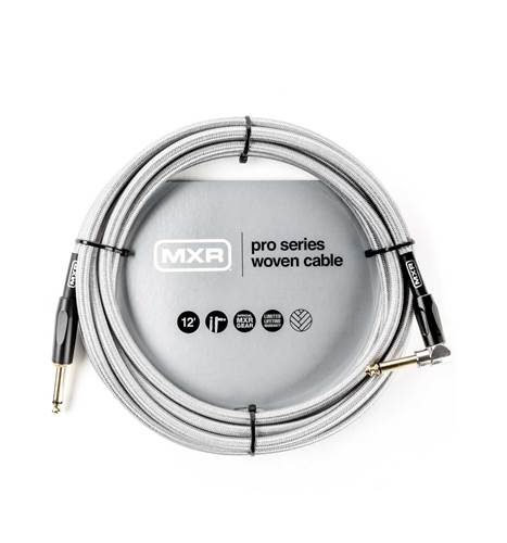MXR 12ft Woven Silver Instrument Cable Right Angle to Straight