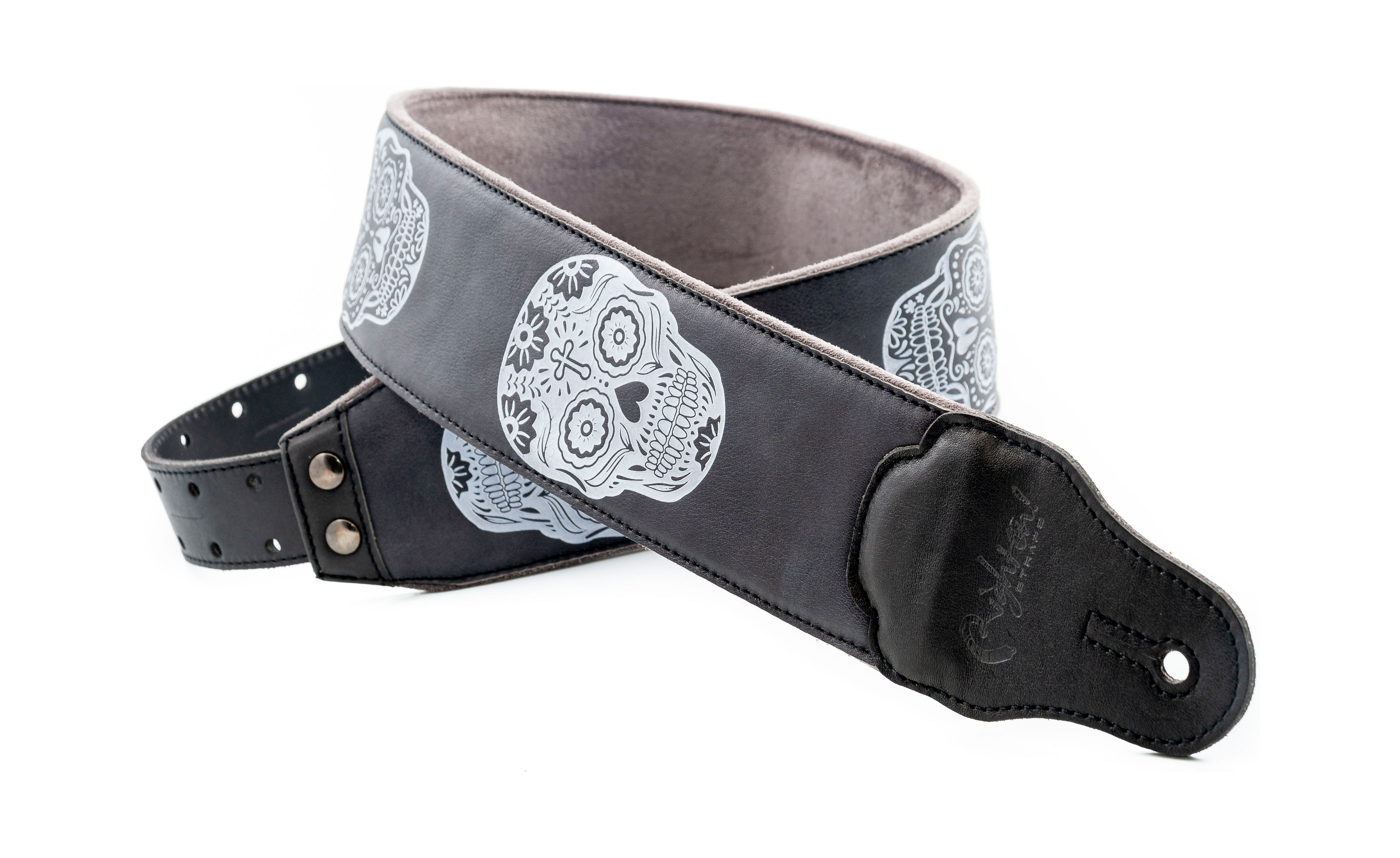 Right On Straps Leathercraft Sugar Skull Guitar Strap Black 