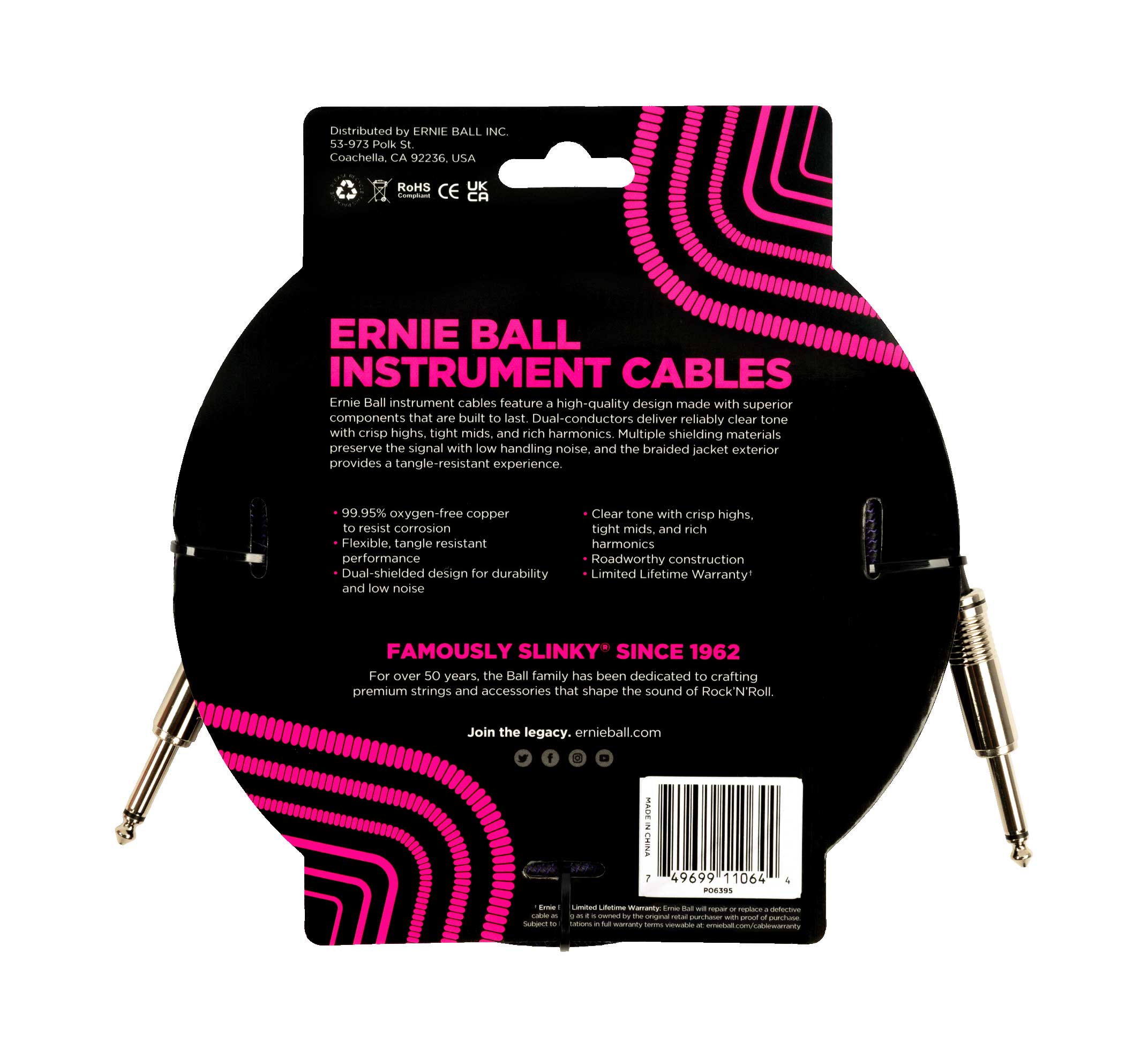 Ernie Ball 18ft Braided Straight Straight Purple Black