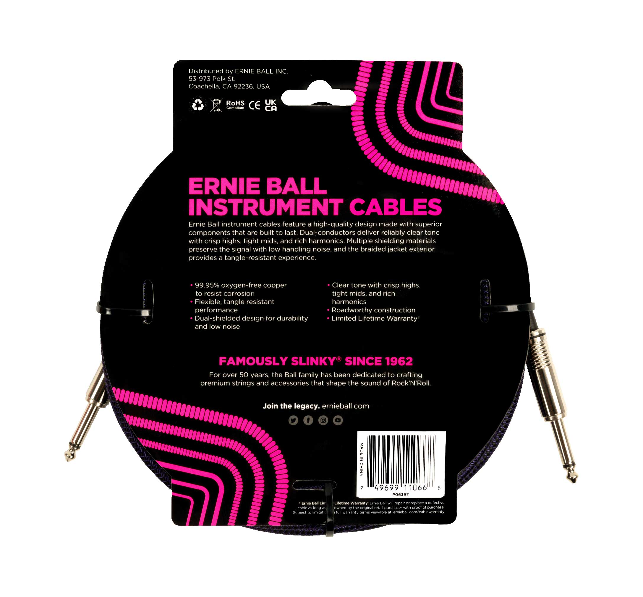 Ernie Ball 25ft Braided Straight Straight Purple Black 