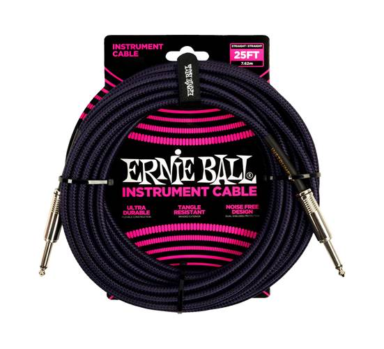 Ernie Ball 25ft Braided Straight Straight Purple Black 