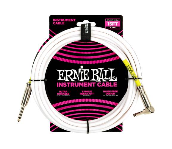 Ernie Ball 15ft PVC Straight Angle White